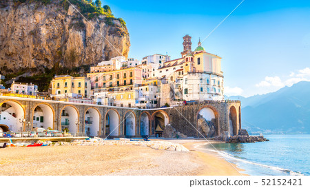 Amalfi cityscape on coast line of mediterranean sea, Italy 52152421