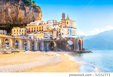 Amalfi cityscape on coast line of mediterranean sea, Italy 52152771