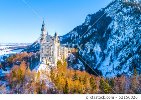 Beautiful view of world-famous Neuschwanstein Castle, the nineteenth-century Romanesque Revival Beautiful view of world-famous Neuschwanstein Castle, the nineteenth-century Romanesque Revival 52156026