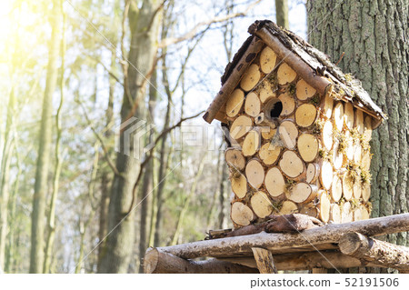 Birdhouse on a tree in the spring. Tree branch Birdhouse on a tree in the spring. Tree branch 52191506