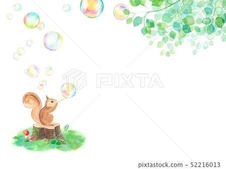 Squirrel blowing soap bubbles in sunbeams (horizontal) Squirrel blowing soap bubbles in sunbeams (horizontal) 52216013