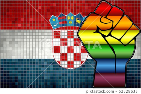 Shiny LGBT Protest Fist on a Croatia Flag Shiny LGBT Protest Fist on a Croatia Flag 52329633