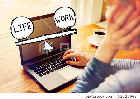Life and work balance with man using a laptop Life and work balance with man using a laptop 52329668
