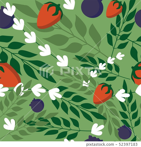 Grass leaves and wild berries seamless pattern - Stock Illustration ...
