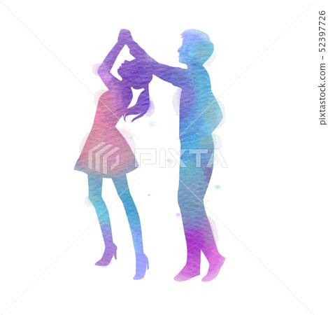 Silhouettes of  happy young couple dancing. Happy 52397726
