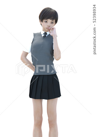 Troubled Cute High School Girls Perming3 Dcg Stock