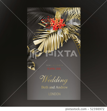 Tropical black and gold leaves on dark background 52398972