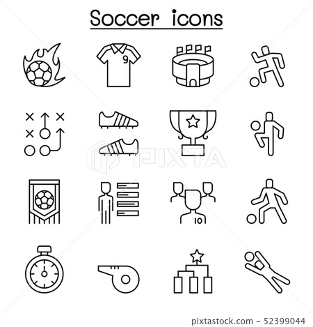 Soccer, Football icon set in thin line style - Stock Illustration ...