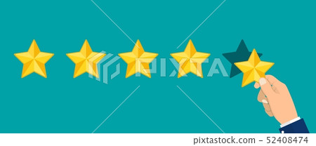 Hand puts rating. Reviews five stars. Hand puts rating. Reviews five stars. 52408474