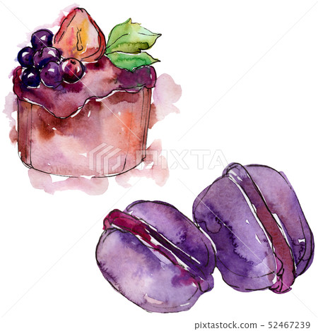 Tasty sweet desserts in a watercolor style. Background illustration set. Watercolour drawing fashion 52467239