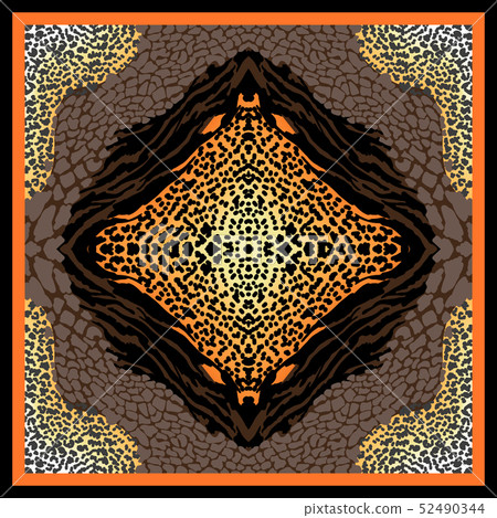 Silk scarf with abstract animal print.  52490344