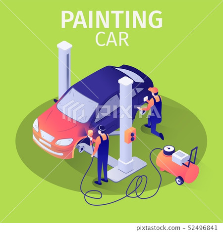 Painting Car with Spraying Gun in Autoservice Painting Car with Spraying Gun in Autoservice 52496841