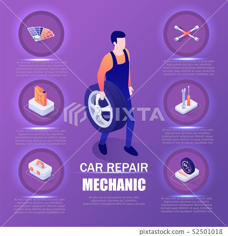 Car Repair Mechanic Infographic Isometric Banner 52501018
