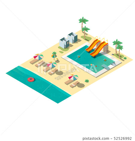 Tropical resort beach isometric vector map section 52526992