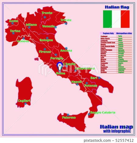 Italy map with Italian regions and infographic. - Stock Illustration ...