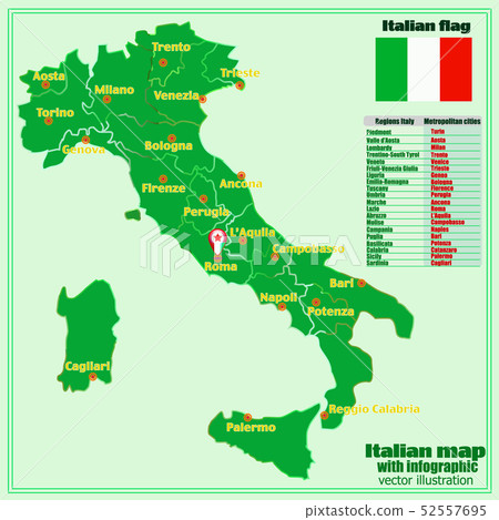 Italy map with Italian regions and infographic. 52557695