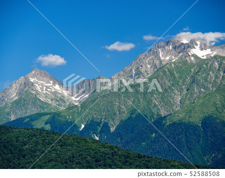 High mountain range with snowy peaks High mountain range with snowy peaks 52588508