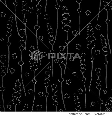 Lavender flowers white contour line silhouettes 52600488