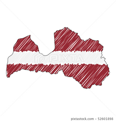 Latvia map hand drawn sketch. Vector concept illustration flag, childrens drawing, scribble map 52601898