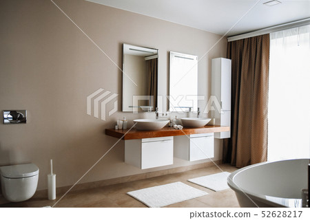 Contemporary bathroom interior, great design. Luxury lifestyle. Nobody inside Contemporary bathroom interior, great design. Luxury lifestyle. Nobody inside 52628217