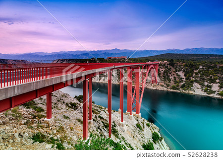 Colorful Sunset Over Maslenica Bridge in Croatia Colorful Sunset Over Maslenica Bridge in Croatia 52628238