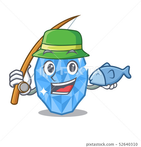 Fishing aquamarine gem isolated with the mascot Fishing aquamarine gem isolated with the mascot 52640310
