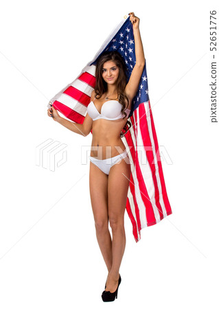 US flag in woman hands 52651776