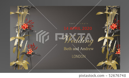 Tropical black and gold leaves on dark background 52676748