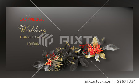 Tropical black and gold leaves on dark background Tropical black and gold leaves on dark background 52677334