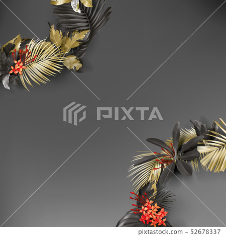 Tropical black and gold leaves wreath 52678337