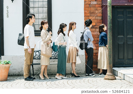 Procession line-up attract customers shop Procession line-up attract customers shop 52684121