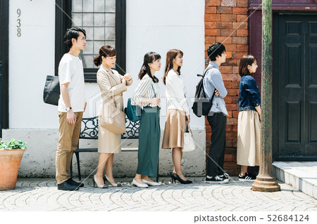 Procession line-up attract customers shop 52684124