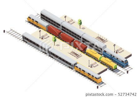 Train Railway Isometric Composition  52734742