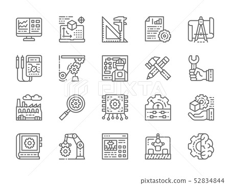 Set of Engineering and Manufacturing Line Icons. Presentation, Tools and more. Set of Engineering and Manufacturing Line Icons. Presentation, Tools and more. 52834844