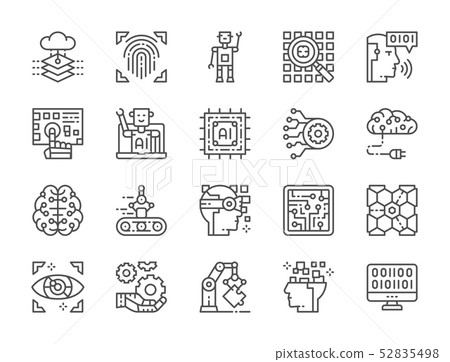 Set of Artificial Intelligence Line Icons. Chatbot, Big Data, Database and more. Set of Artificial Intelligence Line Icons. Chatbot, Big Data, Database and more. 52835498