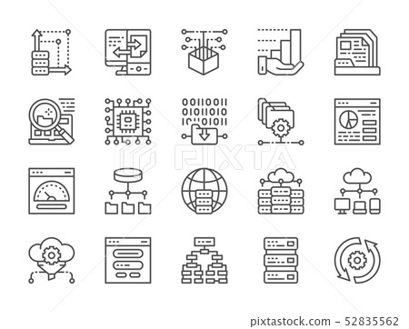 Set of Data Analysis Line Icons. Hosting, Program Algorithm, Database and more. 52835562