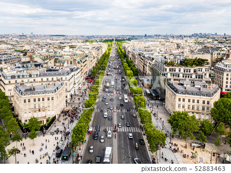 View of the Champs Elysées from the Paris Arc de Triomphe 52883463