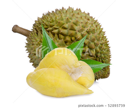 durian fruit with leaves isolated on white 52893739