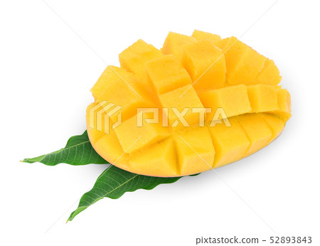 sliced ripe mango with leaves isolated on white 52893843