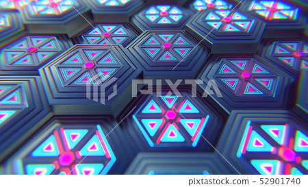 Black blue and orange hexagons background. Modern 52901740