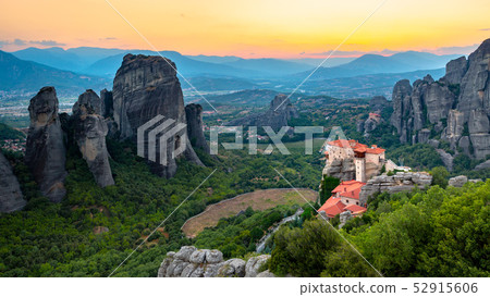 Mountain scenery with Meteora rocks and Monastery 52915606