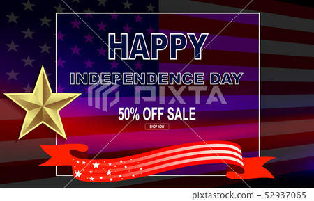 Dark blue abstract design with red ribbon and silhouette of the flag of America 52937065