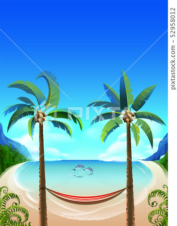 Paradise tropical bay beach with palm tree 52958012
