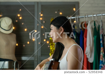 happy girl practicing play guitar for performance happy girl practicing play guitar for performance 52958348