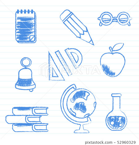 School supplies. Set of vector illustrations on - Stock Illustration ...