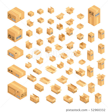 Set of isometric cardboard boxes. Delivery box Set of isometric cardboard boxes. Delivery box 52960332