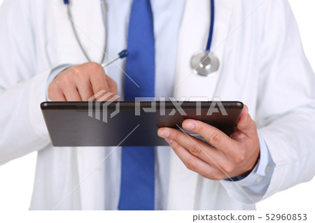 Therapeutist using portable computer searching information 52960853