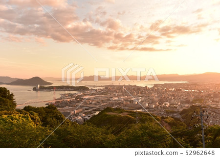 Sunset View from the Golden Mountain area towards Ujina and Miyajima 52962648