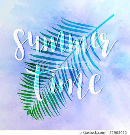 Summer tropical vector design for banner or flyer with colored palm leaves and lettering on Summer tropical vector design for banner or flyer with colored palm leaves and lettering on 52963013