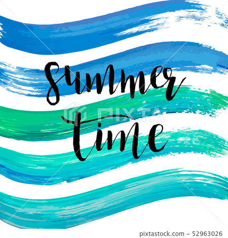 Watercolor Summer time hand lettering vector. Blue sea watercolo Watercolor Summer time hand lettering vector. Blue sea watercolo 52963026